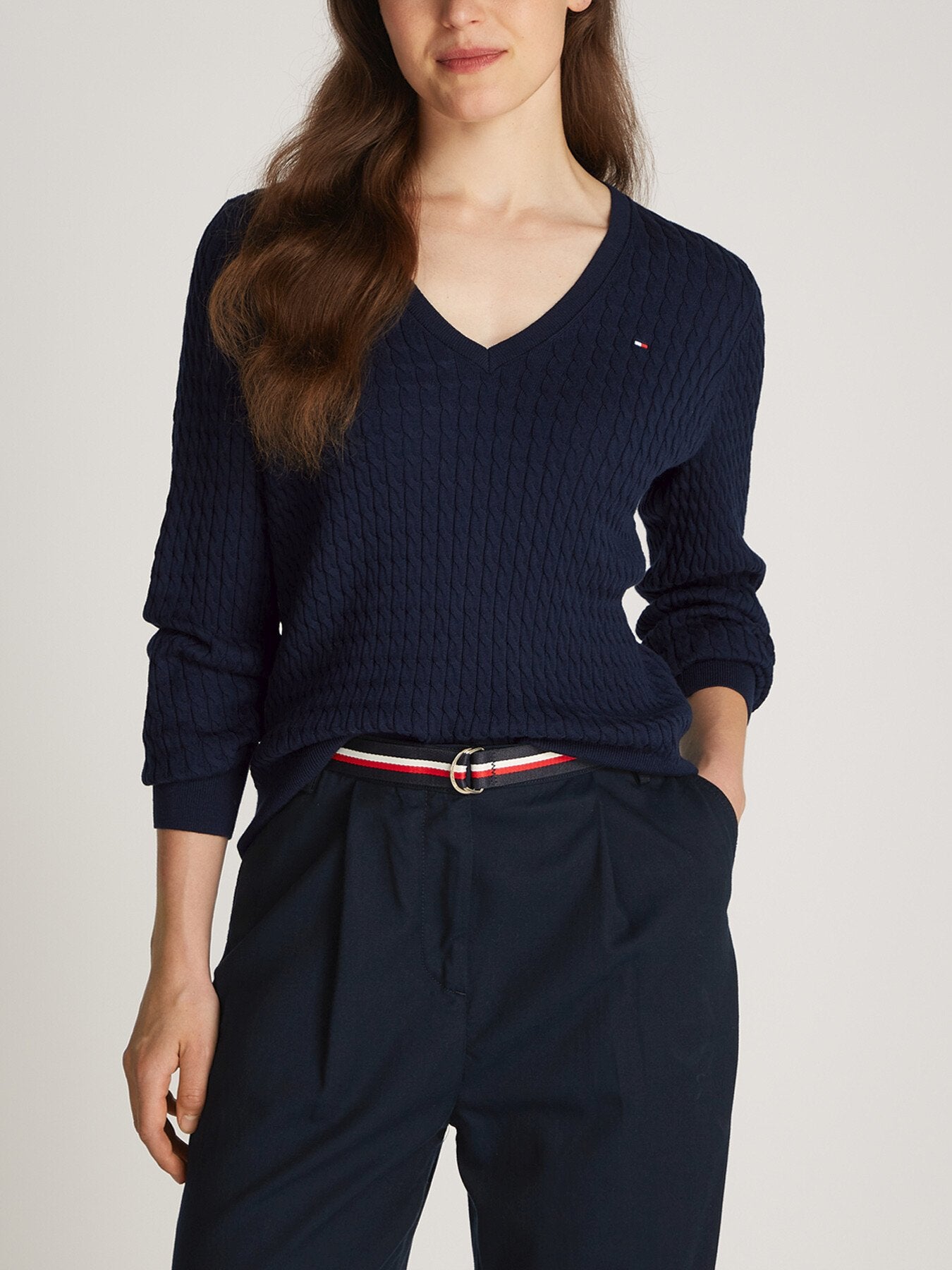 Cotton Cable V-Neck Sweater