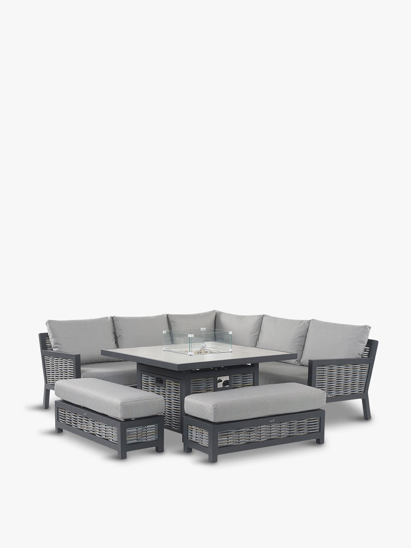 Portofino Wicker Square Modular Dining Set with Firepit