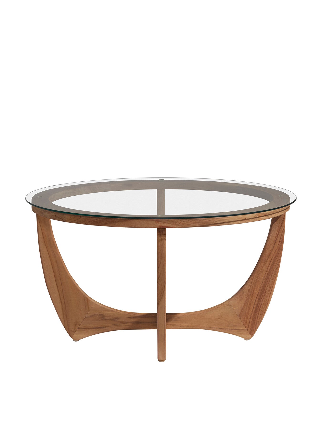 Yves Round Teak Wood and Glass Coffee Table