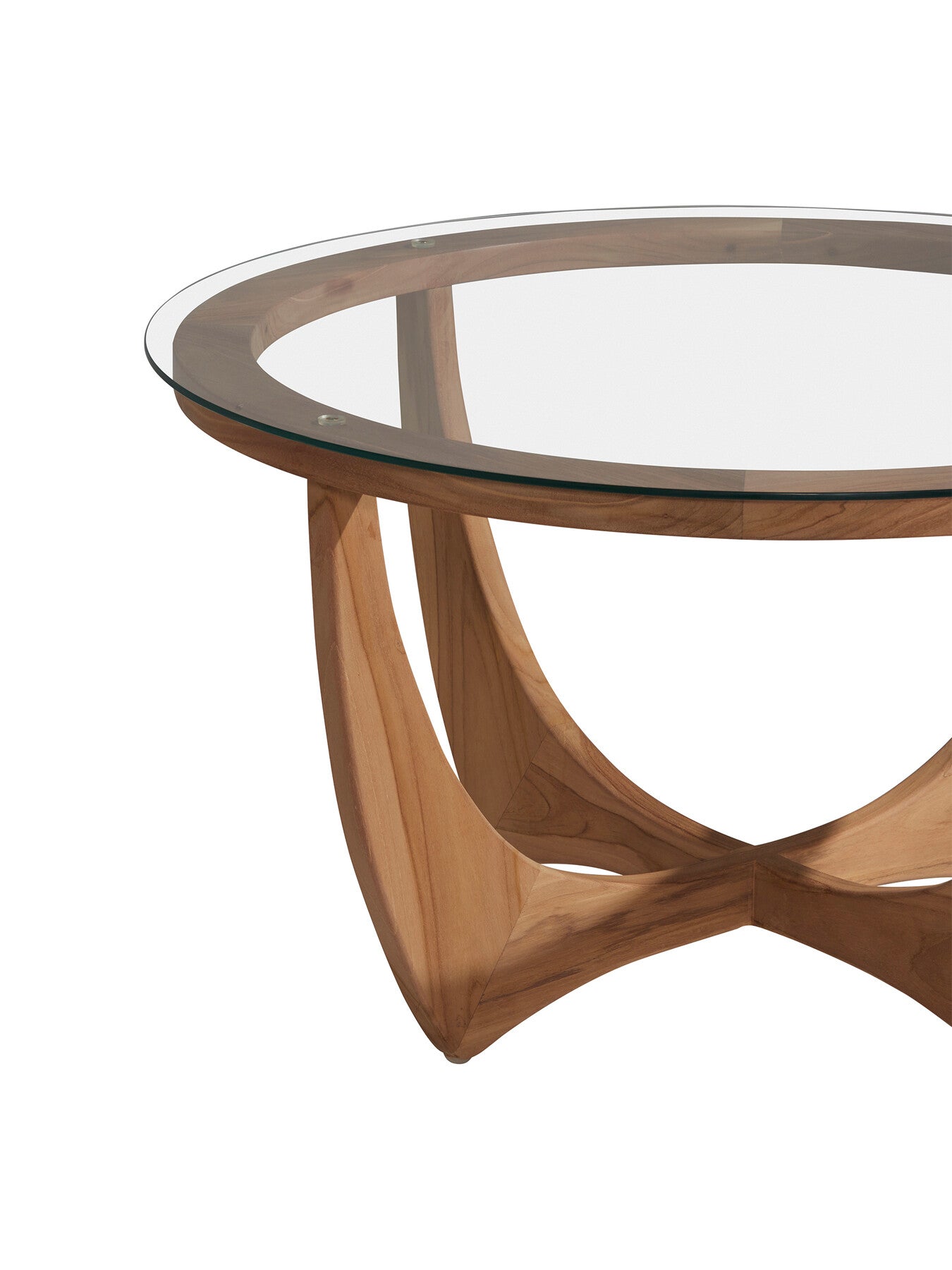 Yves Round Teak Wood and Glass Coffee Table