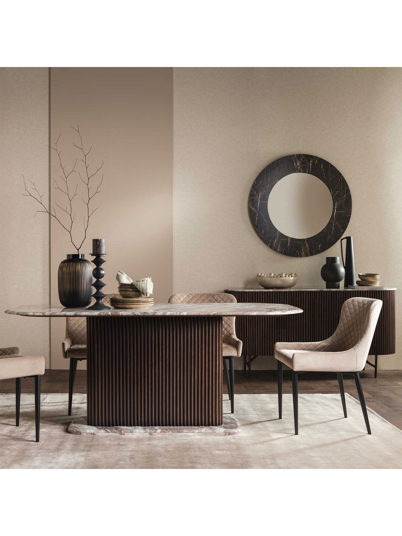 Gion Marble 180cm Dining Table With Wave Metal B