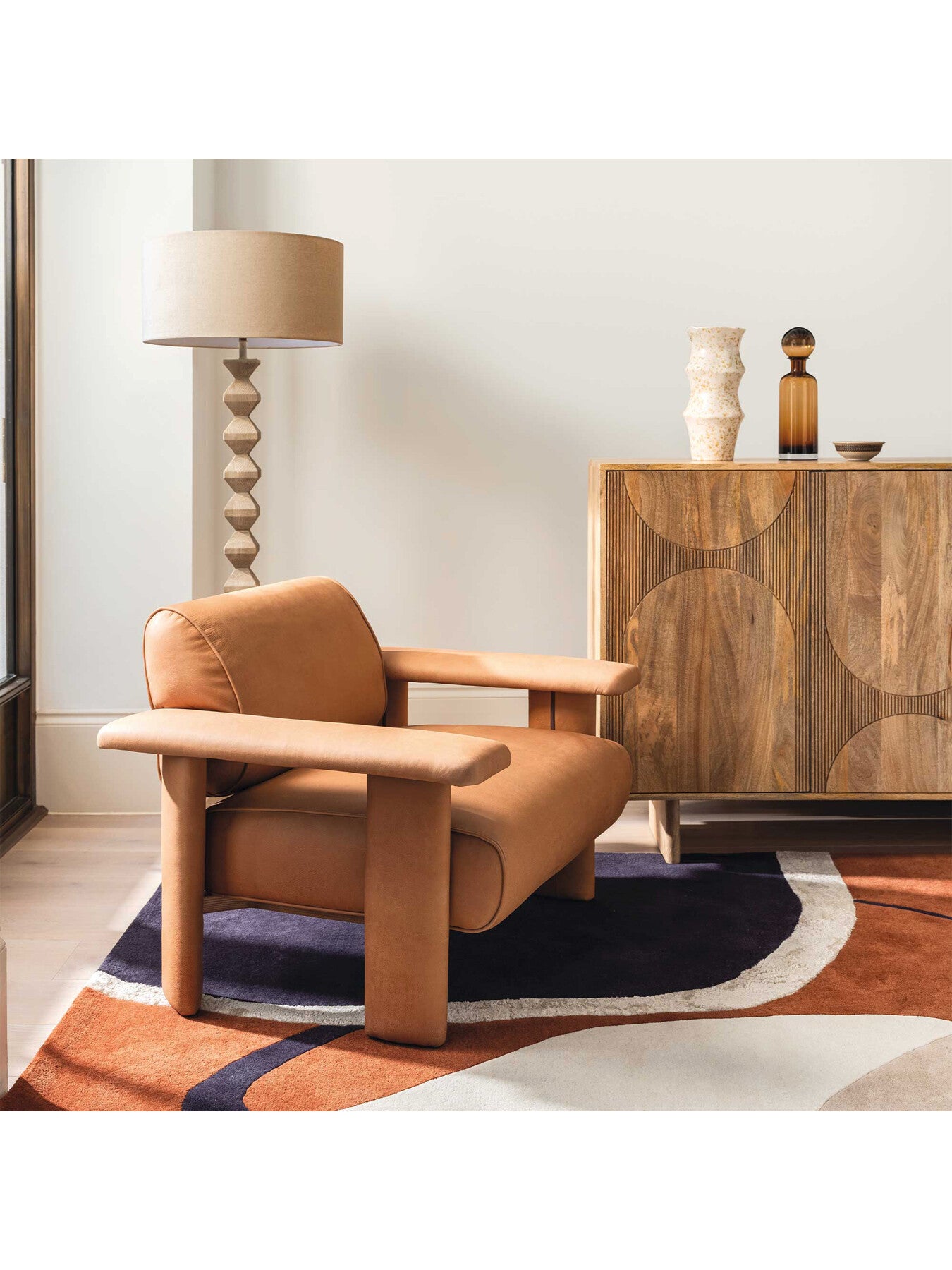 Eldrid Leather Armchair with Wide Armrests