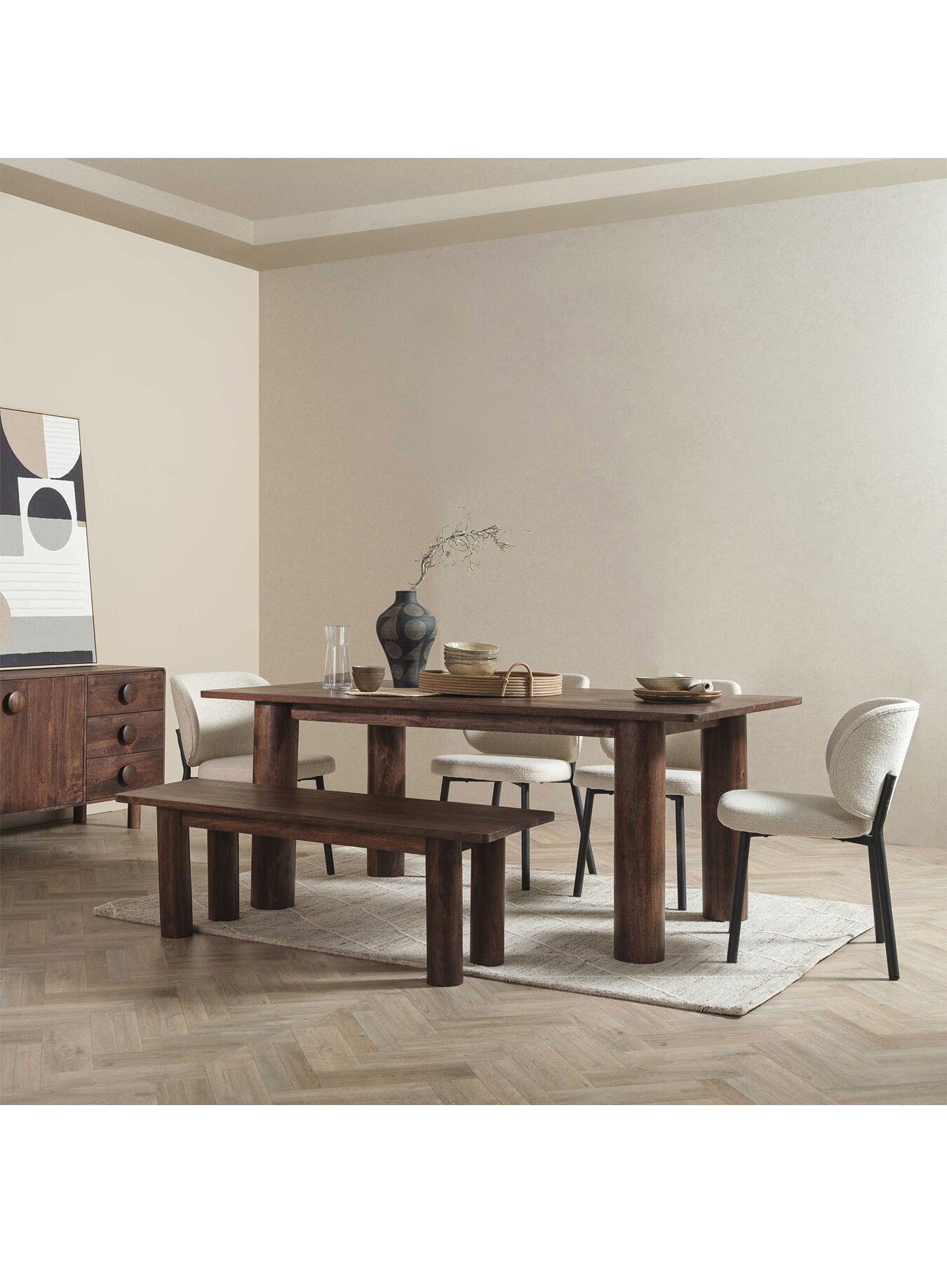 Elodie Boucle Dining Chair, Neutral