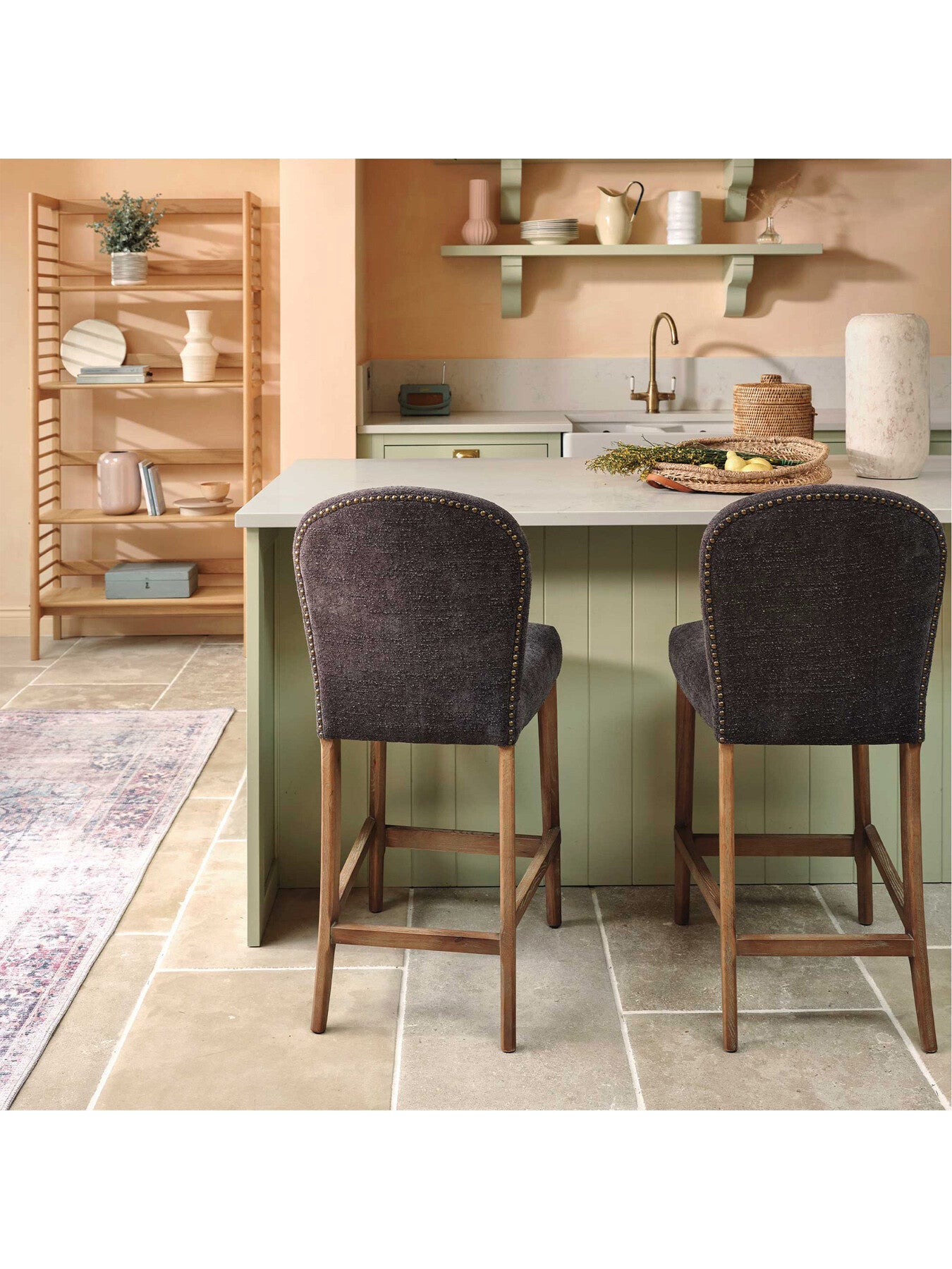Maurice Boucle Counter Stool With Brass Studs