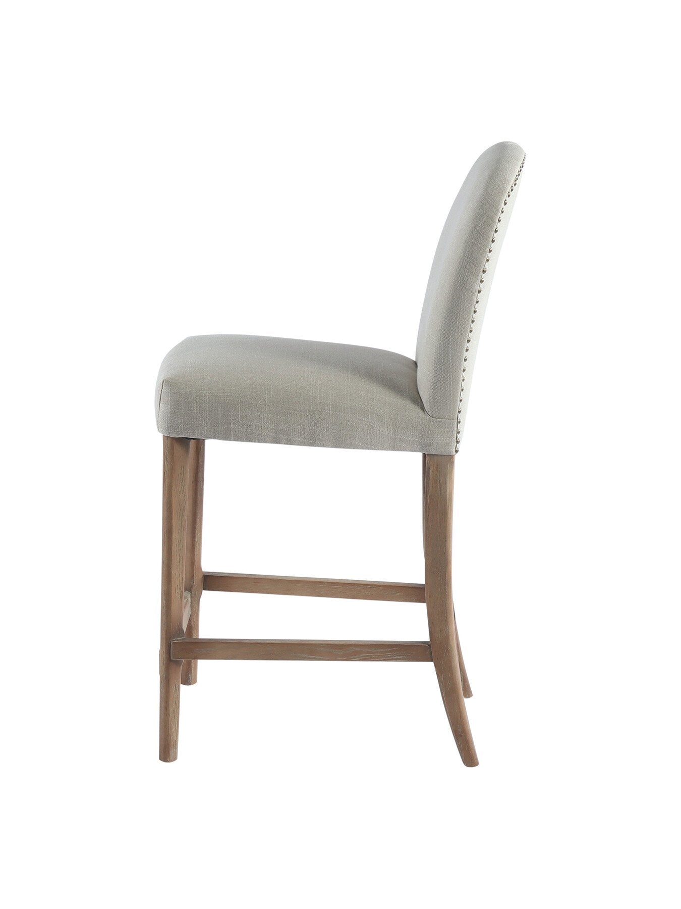 Maurice Beige Fabric Counter Stool With Brass Studs