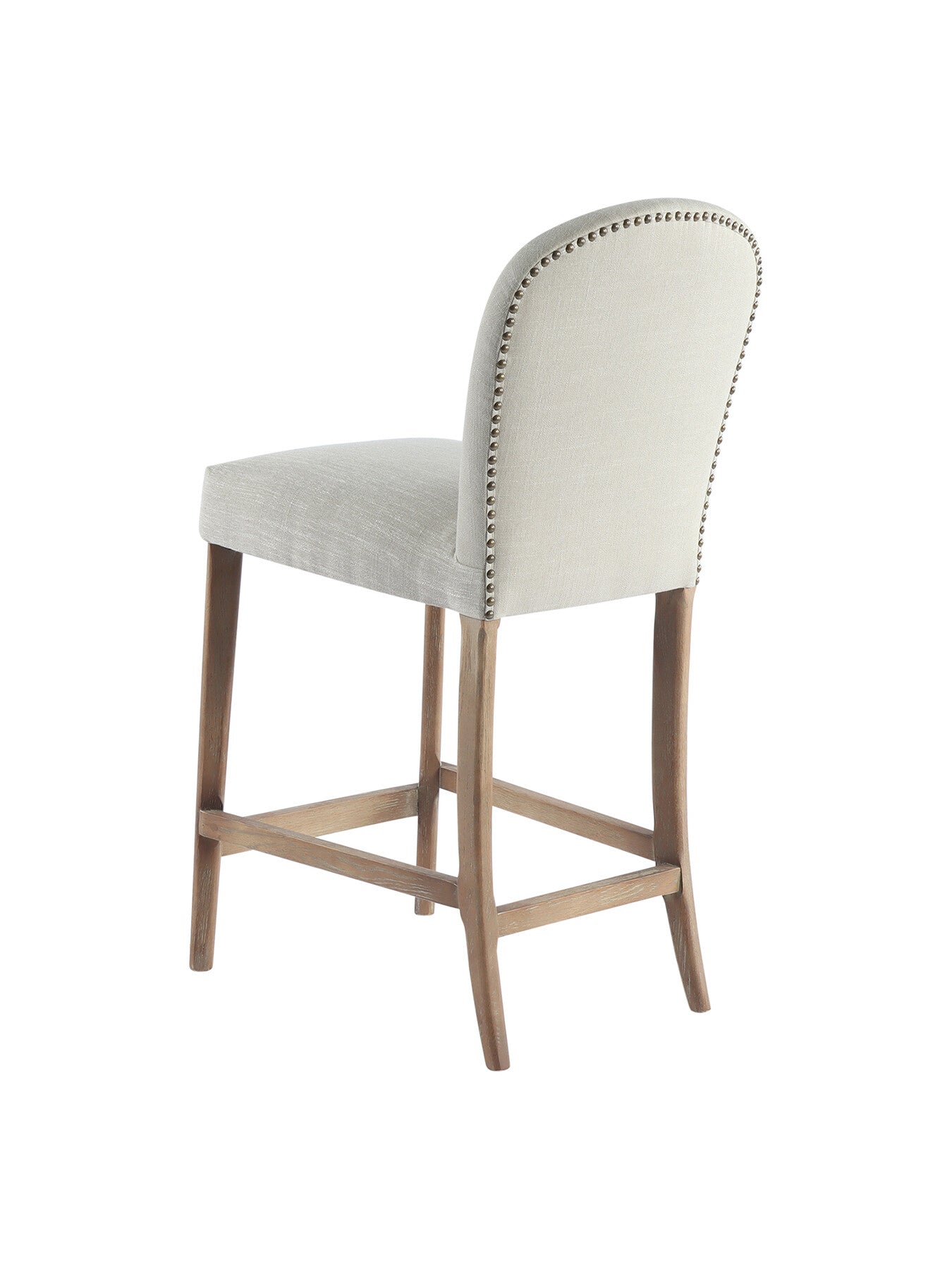 Maurice Beige Fabric Counter Stool With Brass Studs