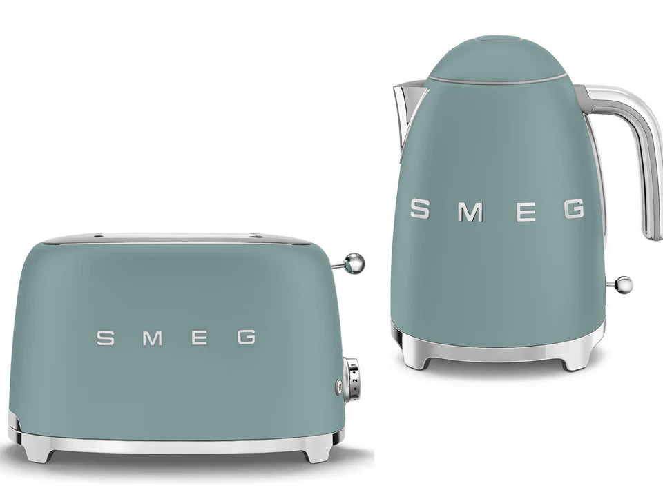 SMEG KLF03 Kettle and TSF01 Toaster Matte Emerald Green Bundle