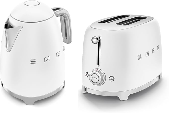 SMEG KLF03 Kettle and TSF01 Toaster Matte White Bundle