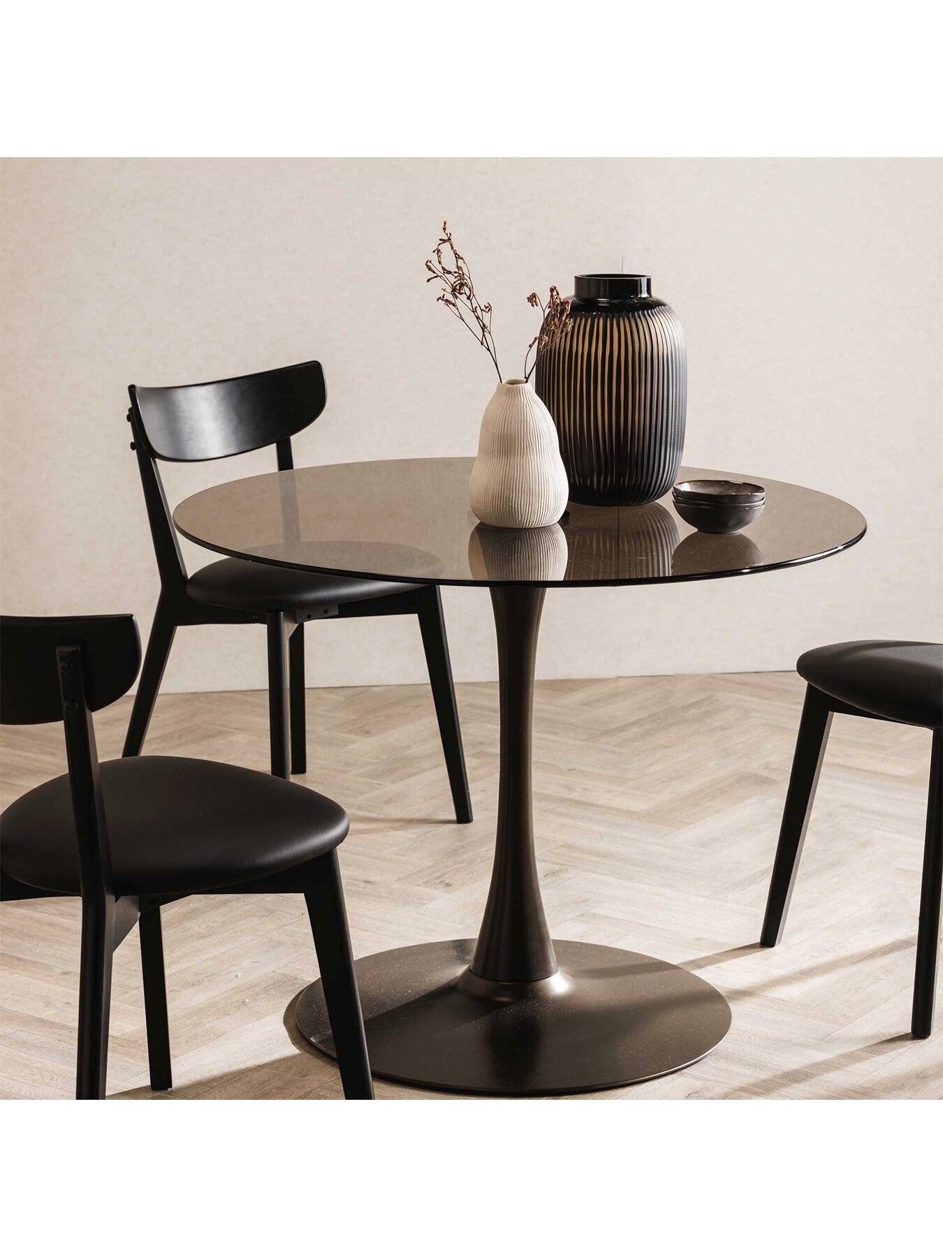 Rumi Round Smoked Tempered Glass and Bronze Metal Base