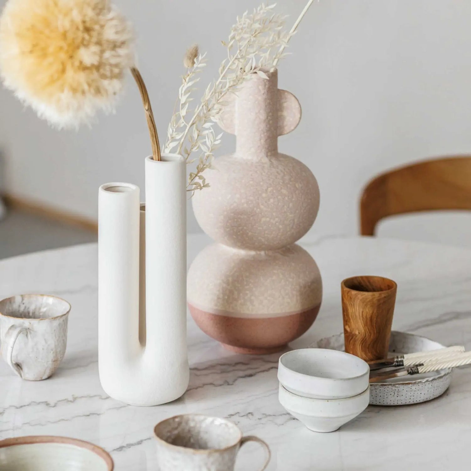 White Triple Stem Vase