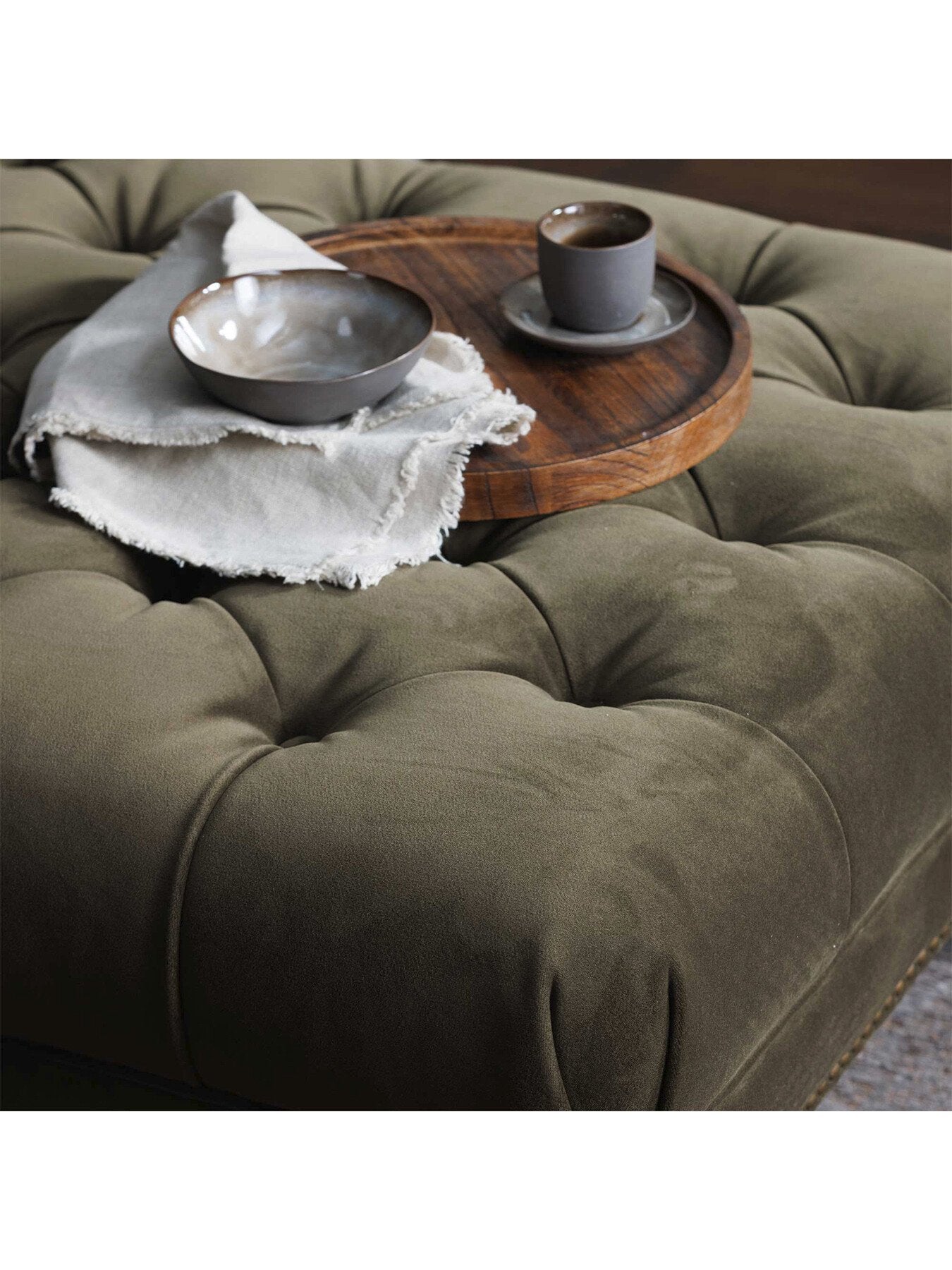 Ullswater Velvet Buttoned Rectangular Footstool