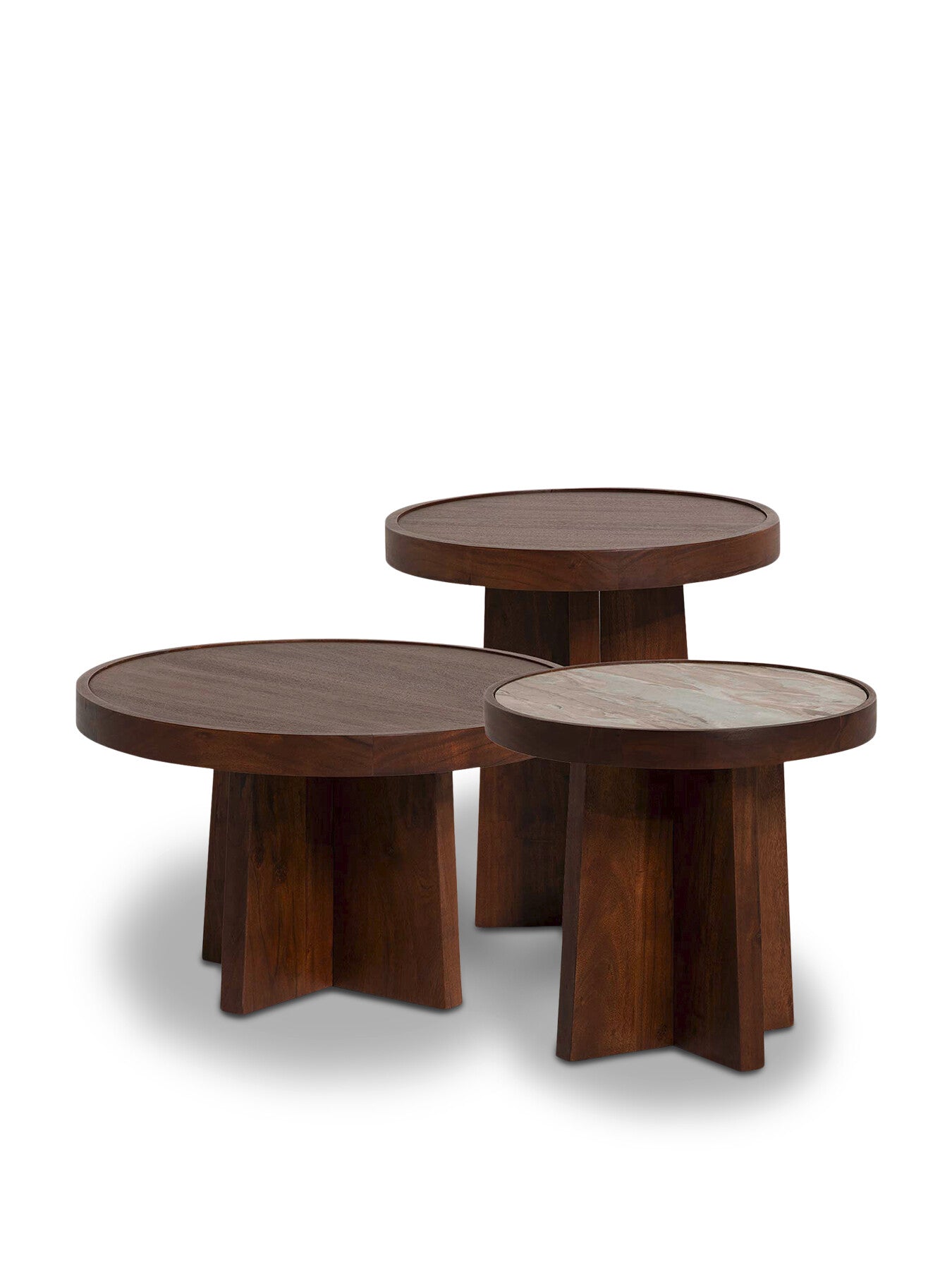 Zambezi Marble and Acacia Wood Nest Of 3 Tables