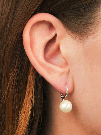 Silver Tone Pearl Drop Earrings 10mm