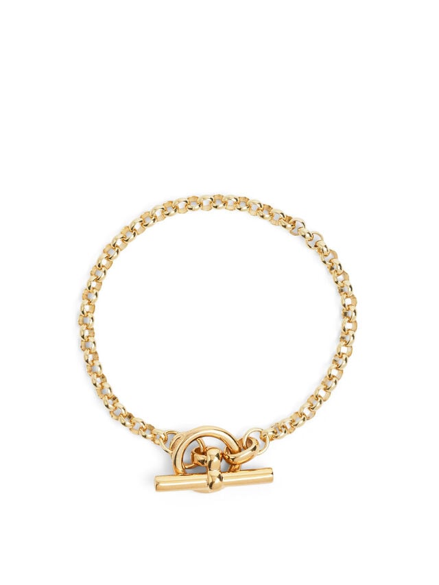 Small Gold T-bar Clasp on Belcher Chain Bracelet