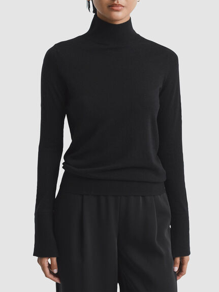 Kylie Merino Wool Fitted Funnel Neck Top