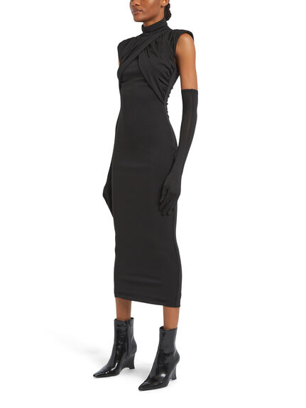 High Neck Maxi Dress with Gloves
