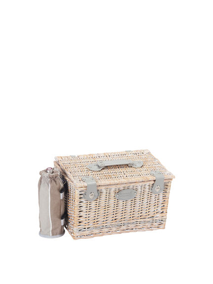 Polo Club Equiped Bleached Wicker Picnic Basket for 4 Persons