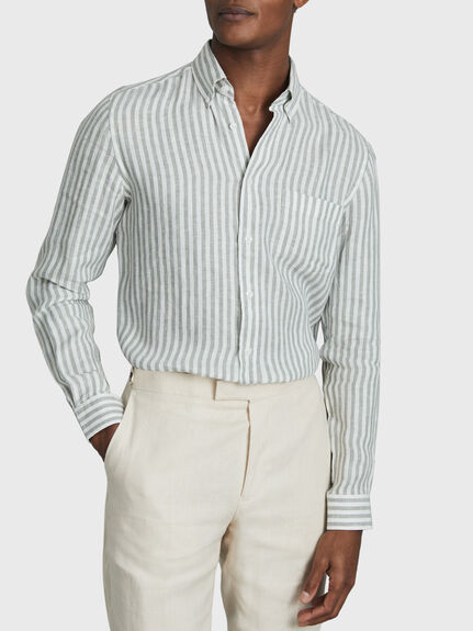 Queens Linen Button-Down Collar Striped Shirt