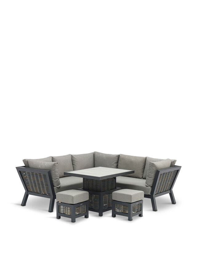 Tuscan Lounge Set with Adjustable Height Table, 3 Seat Sofa, 2 Sofa Chairs and Bench