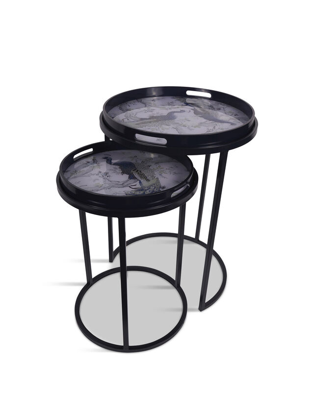 Belvedere Peacock Print Set Of 2 Side Tables