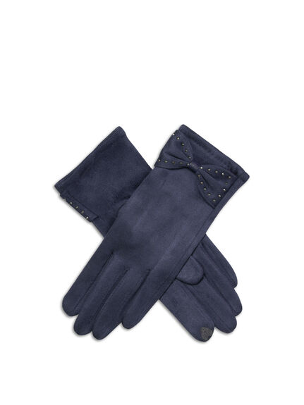 Faux Suede Gloves with Studded Bow