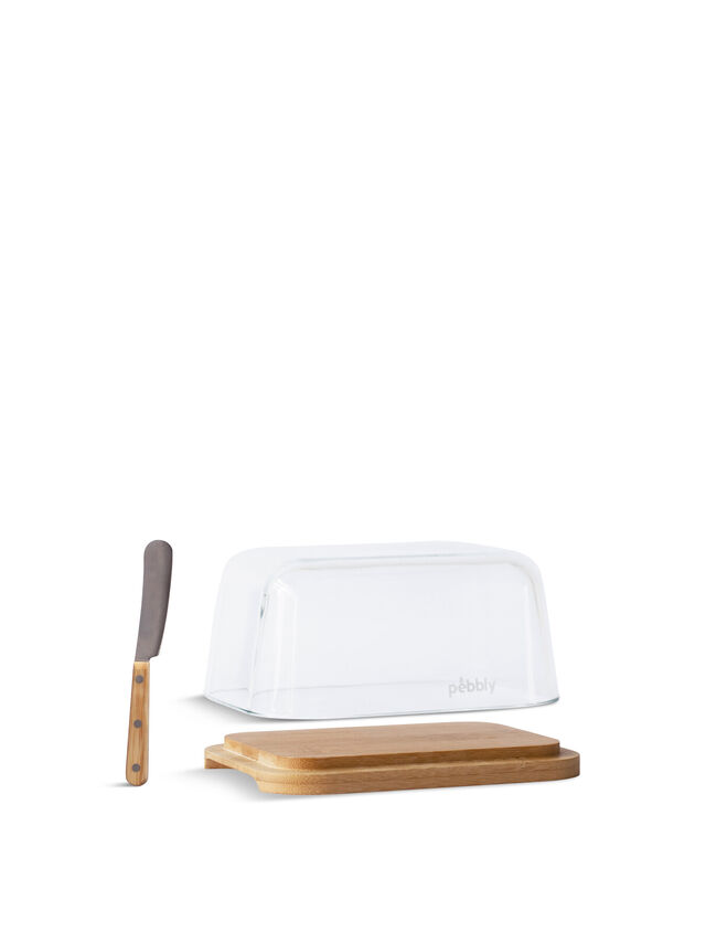 Store/Serve Glass Butter Dish with Bamboo Base and Spreader