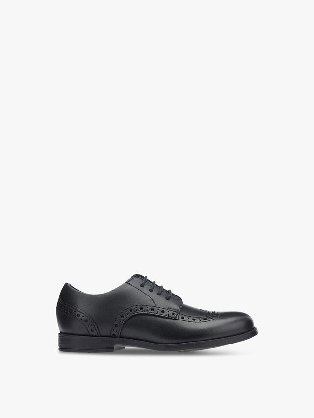 Brogue Pri Black Leather School Shoes