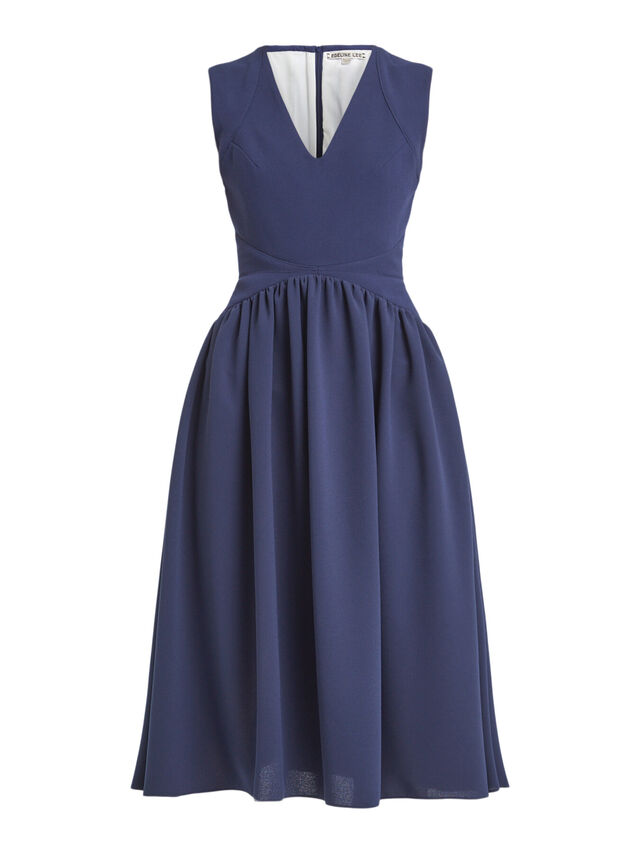V-Neck Dress with Accentuated Waist and Gathered Skirt