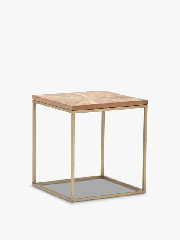 Jupiter Side Table, Wood Top With Antique Brass Leg