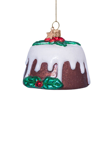 Ornament glass multi christmas pudding H6cm