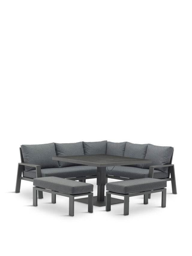 Amsterdam Dining Set with Adjustable Height Table, Corner Sofa and 2 Benches