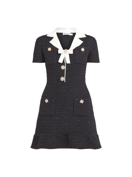 Black Knit Bow Mini Dress