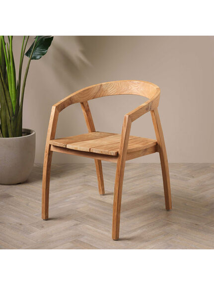 Grenada Natural Brown Teak Wood Open Back Dining Chair With Arms