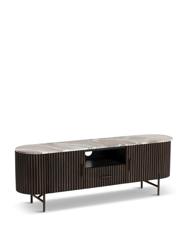 Gion Brown Marble With Wave Metal Body 3 Door Tv Unit