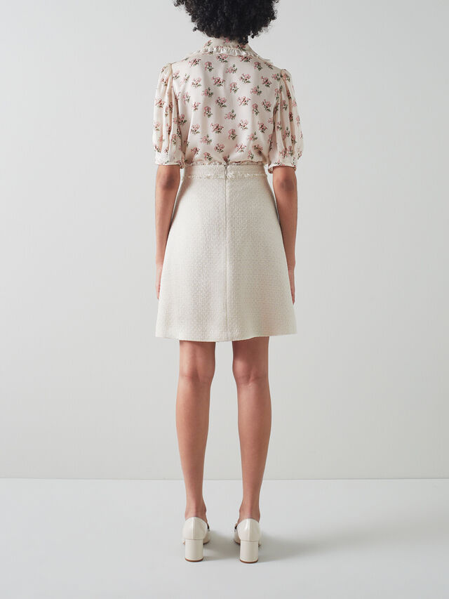 Ada Cream And Silver Recycled Cotton Tweed Skirt