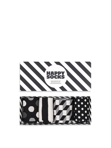 Happy Socks 4 Pack Classic Black & White Socks Gift Set