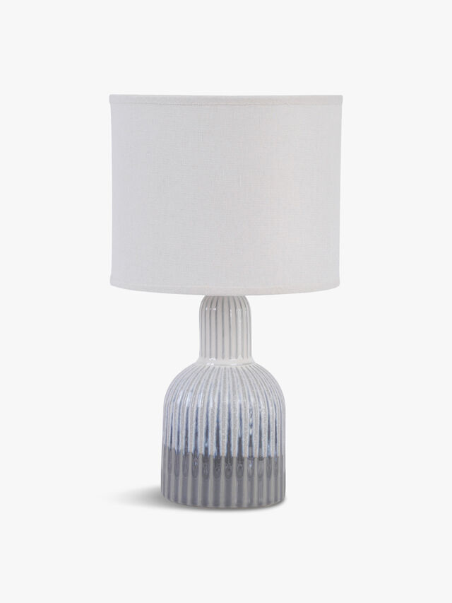 Grey Porcelain Lamp with Ribbed Detailing and White Shade Large