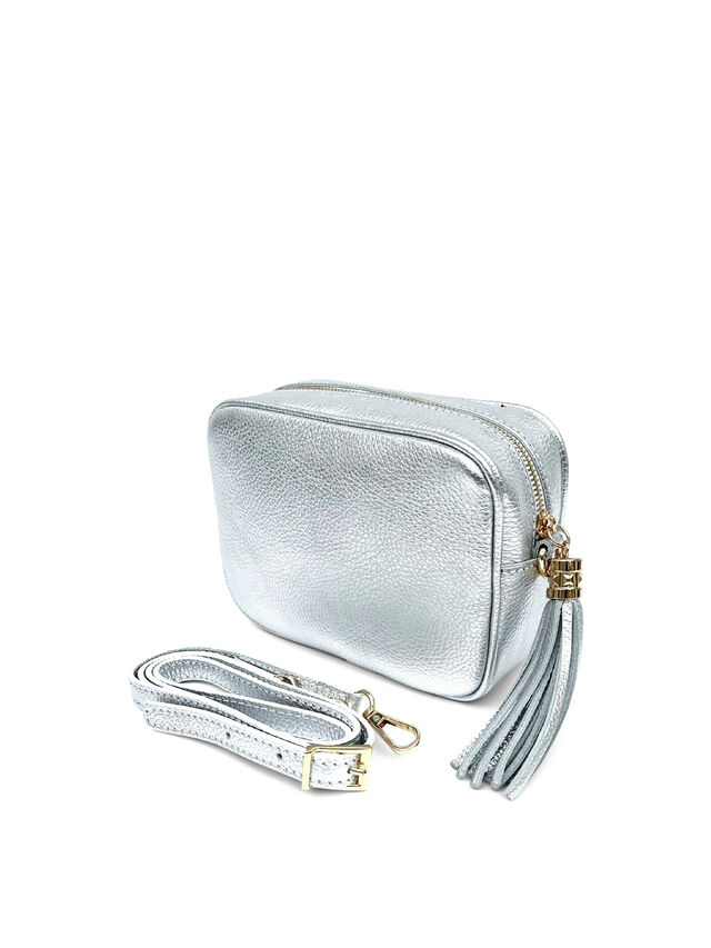 Silver Leather Bag with Candy Floss Strap