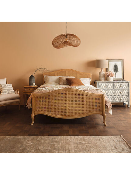 Cecile Brown Rattan And Wood French Style King Bed Frame