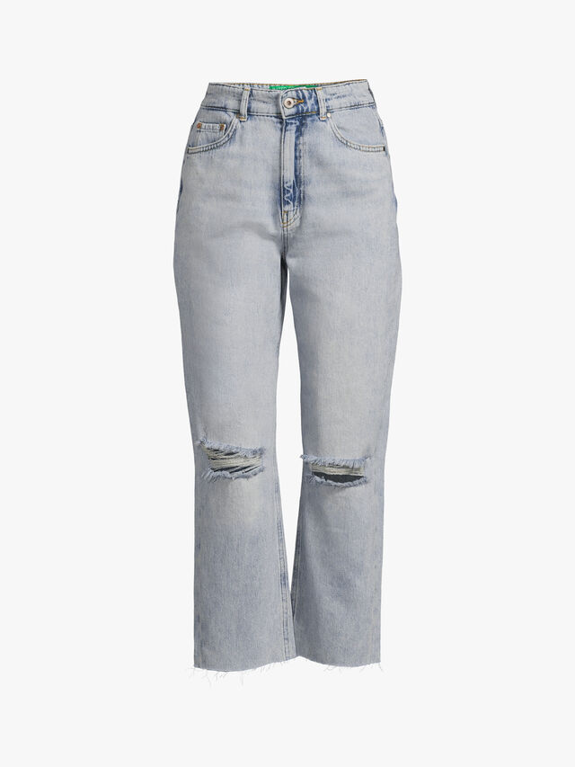 High Waisted Distressed Knee Ankle Jeans