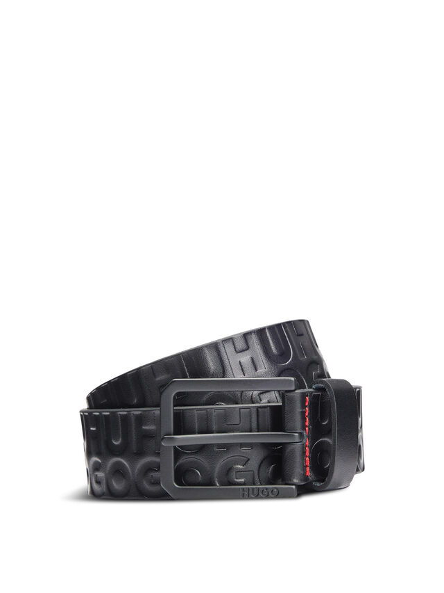 Leather Belt With Embossed Stacked Logos
