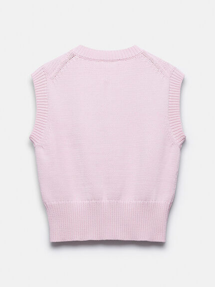 Pink Cotton Blend Button Vest