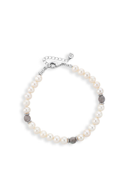 Pearl Bracelet with 3 Labradorite Beads