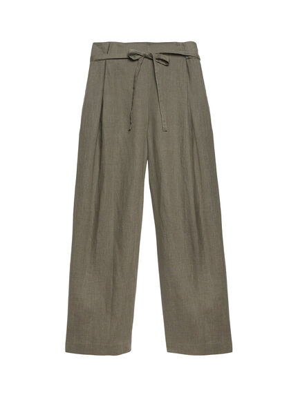 Khaki Linen Belted Trousers