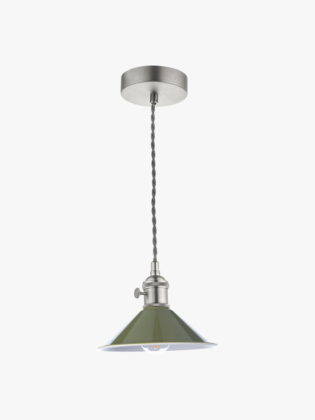 Hadano Pendant - Antique Chrome with Olive Green Shade