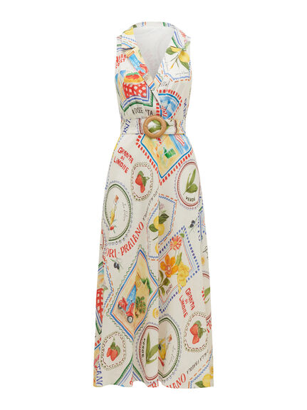 Paulina Collar Detail Belted Midi Dress