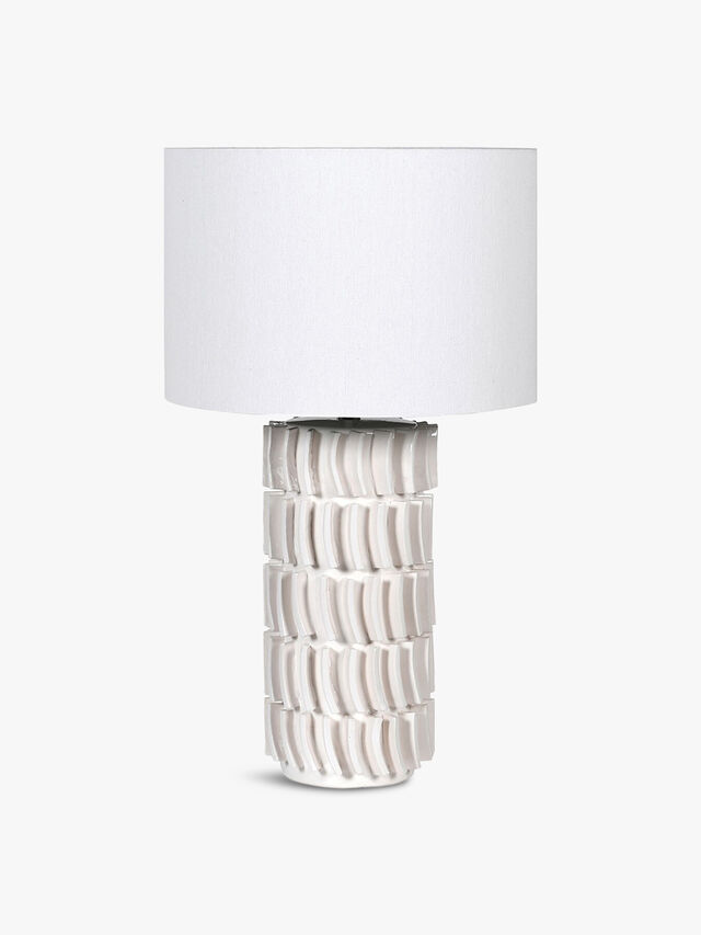 Tiled Lamp with Linen Shade