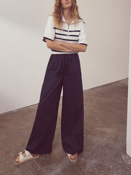 Navy Cotton Wide Trousers
