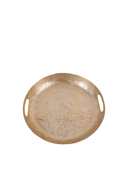 Winspear Gold Leaf Embossed Round Platter, Decorative Use Only