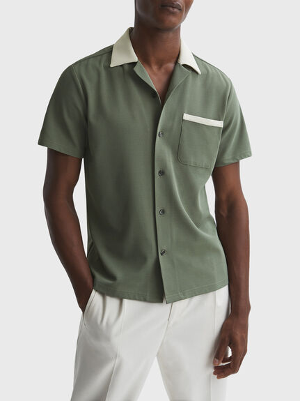 Troon Slim Fit Cuban Collar Contrast Shirt